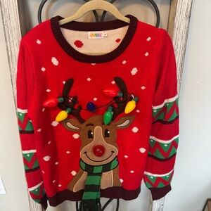 JOYIN Rudolph Ugly Christmas Sweater Red Reindeer 3D‎ Bulbs No Lights Adult M